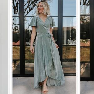 Baltic Born Andi ribbed velvet wrap dress in dusty sage size XS